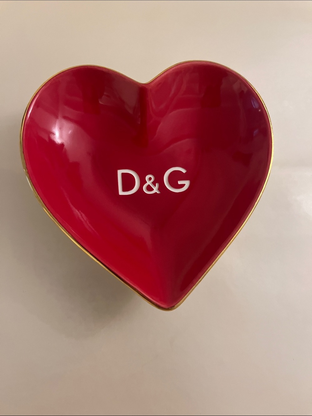 D&G Red Heart Ceramic Dish with Gold Trim